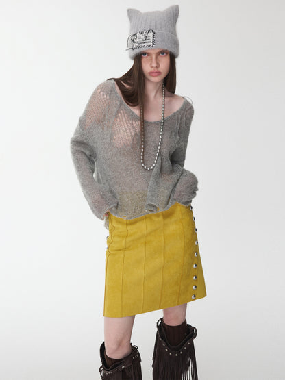 Star Cutout V-Neck Mohair Sweater