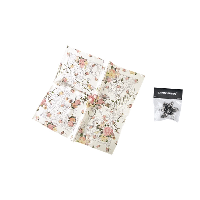 Floral Satin Square Neck Headscarf – Vintage Soft Silk Scarf