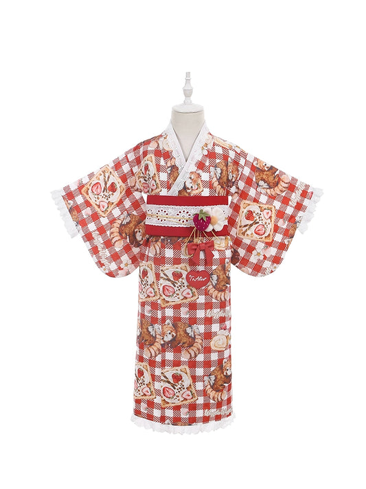 Children's Red Panda Picnic Kimono Dress