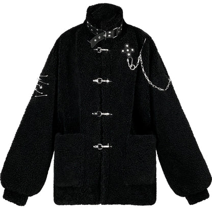 Rebellious Bunny Artificial Lamb Plush Coat Original Design with Punk Elements