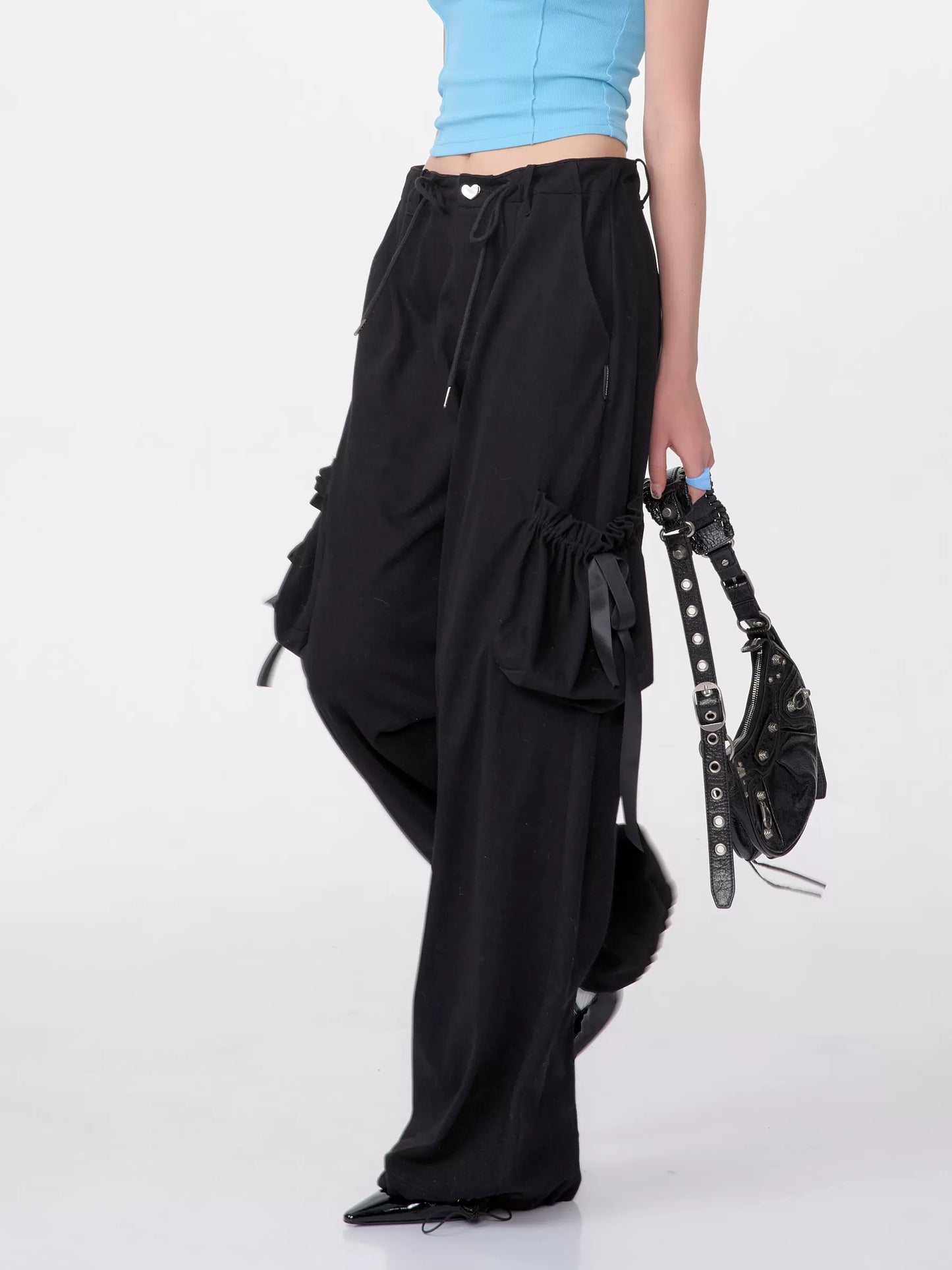 High Waist Bow Pocket Loose Pants | Retro Spring/Summer Wide-Leg Style