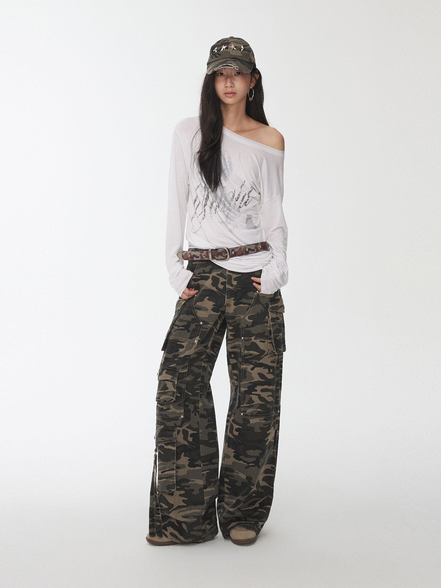 Camouflage Workwear Wide-Leg Pants