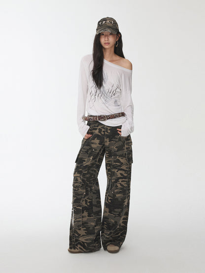 Camouflage Workwear Wide-Leg Pants