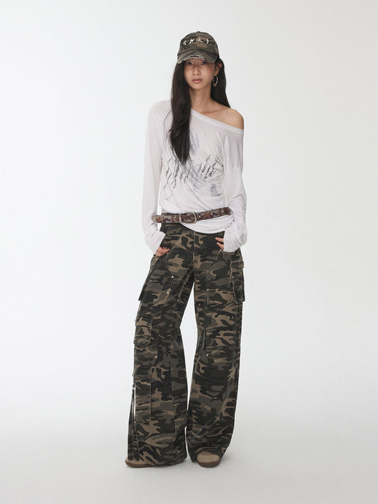 Camouflage Workwear Wide-Leg Pants