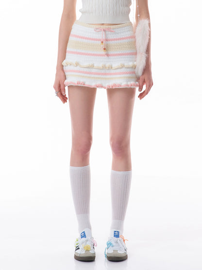 Striped Knit Skirt | High Waist Pink Contrast Slim Fit Summer Style