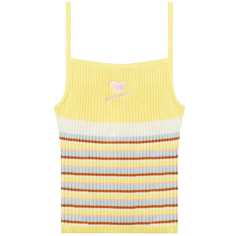 Love Rabbit Embroidered Tank Top | Striped Slim Fit Retro Design for Summer