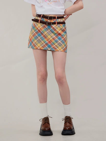 Checkered A-Line Skirt | High Waist Slim Fit Retro Style for Summer