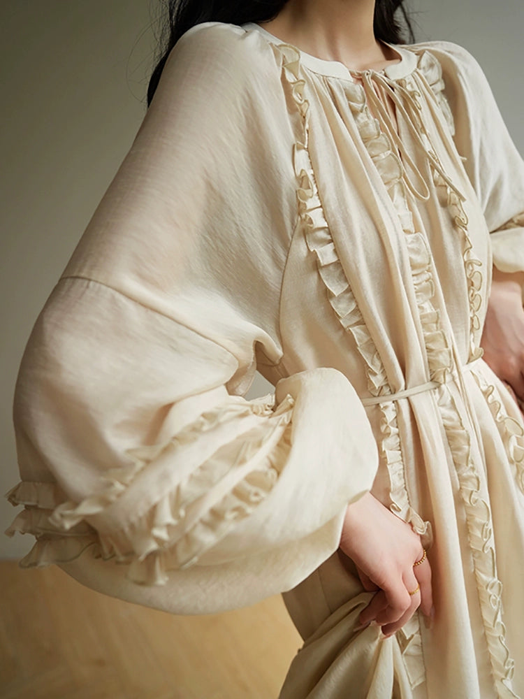 Linen Holiday Maxi Dress – Ruffled Edge Romantic Look