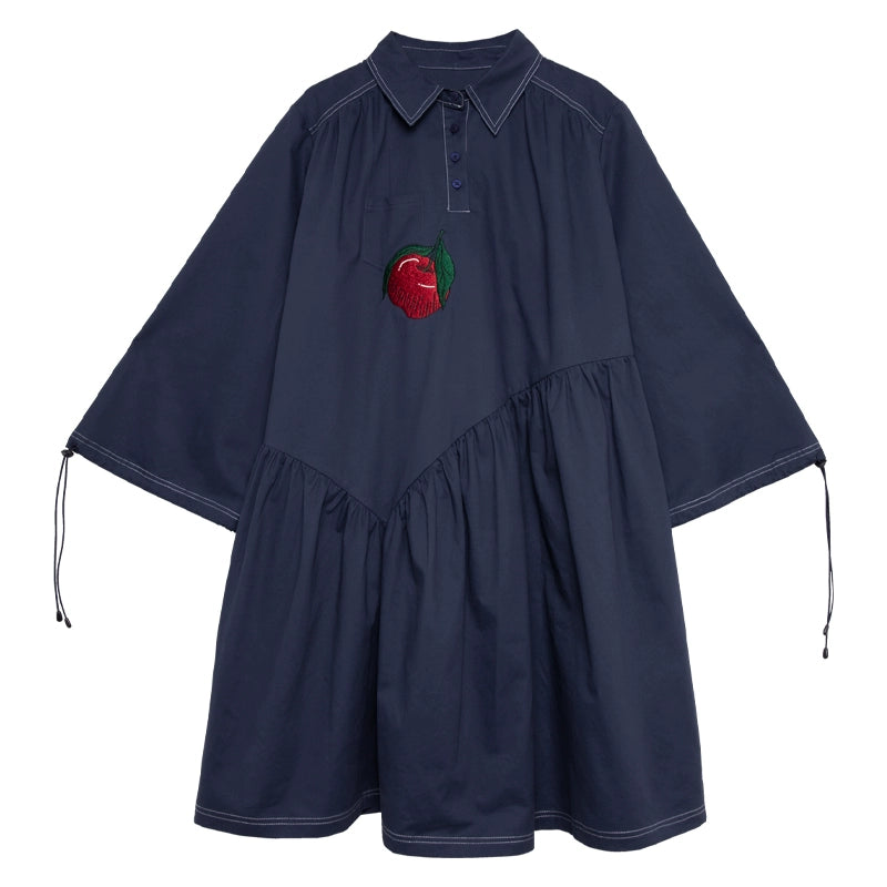 Red Apple: Navy Irregular Long Sleeve Dress