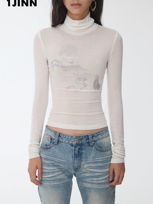 Rhinestone Mock-Neck Knit Top