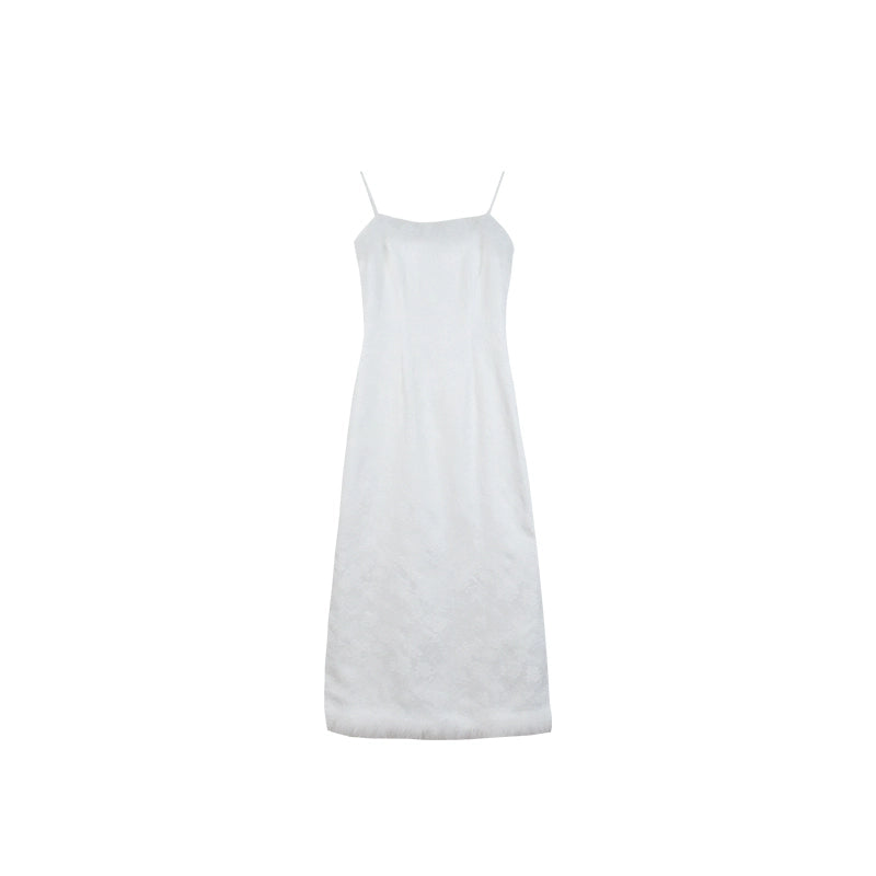 White Jacquard Strap Long Dress