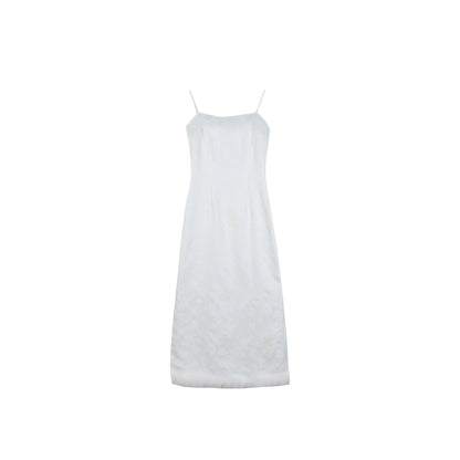 White Jacquard Strap Long Dress