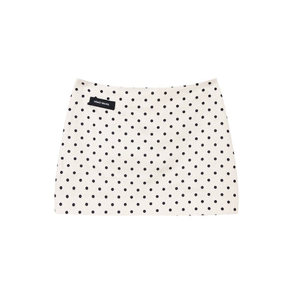 Satin White Polka Dot A-Line Skirt - Spring & Summer Slim Fit