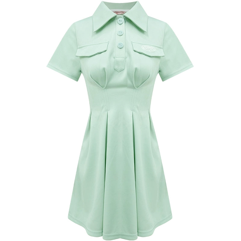 Retro American College Style Green Polo Dress | Slim Fit Summer Essential