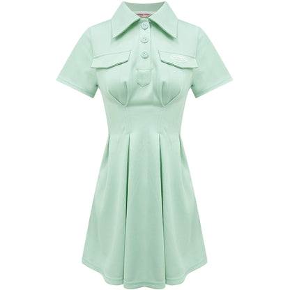 Retro American College Style Green Polo Dress | Slim Fit Summer Essential