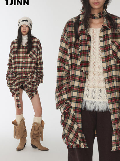 Plaid Cargo Shirt Dress
