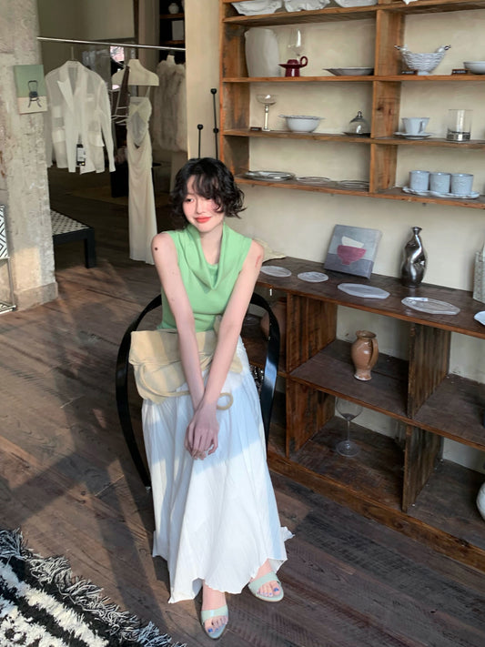 Light Jasmine Asymmetric A-Line Skirt