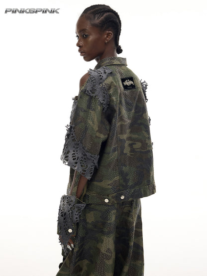 2025AW Electric Moon Camo Destruction Denim Jacket