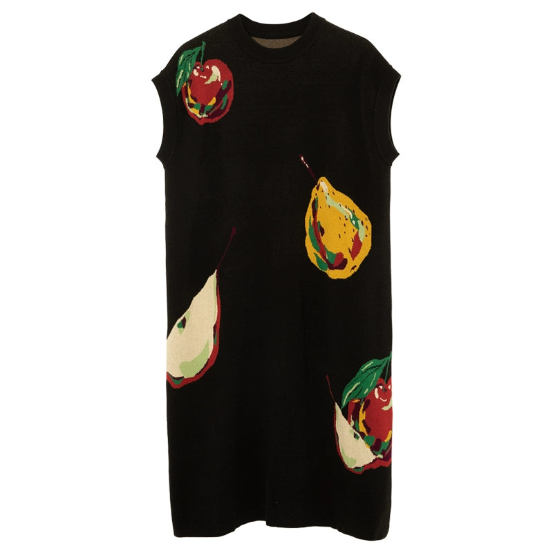 Vestido de camiseta de tanque de punto de patrón de manzana