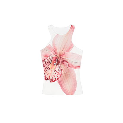 Summer Floral Rhinestone Racer Vest – Slim Fit Sleeveless Top