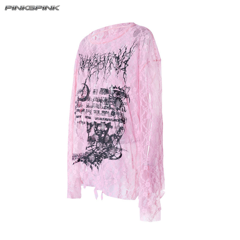 Electric Moon Thorn Cat Print Layered Y2K Unisex Tee