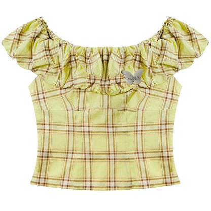 Plaid Single Shoulder Crop Top | Slim Fit Retro T-shirt for Summer