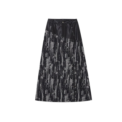 Vintage Patchwork Jacquard Tassel Skirt