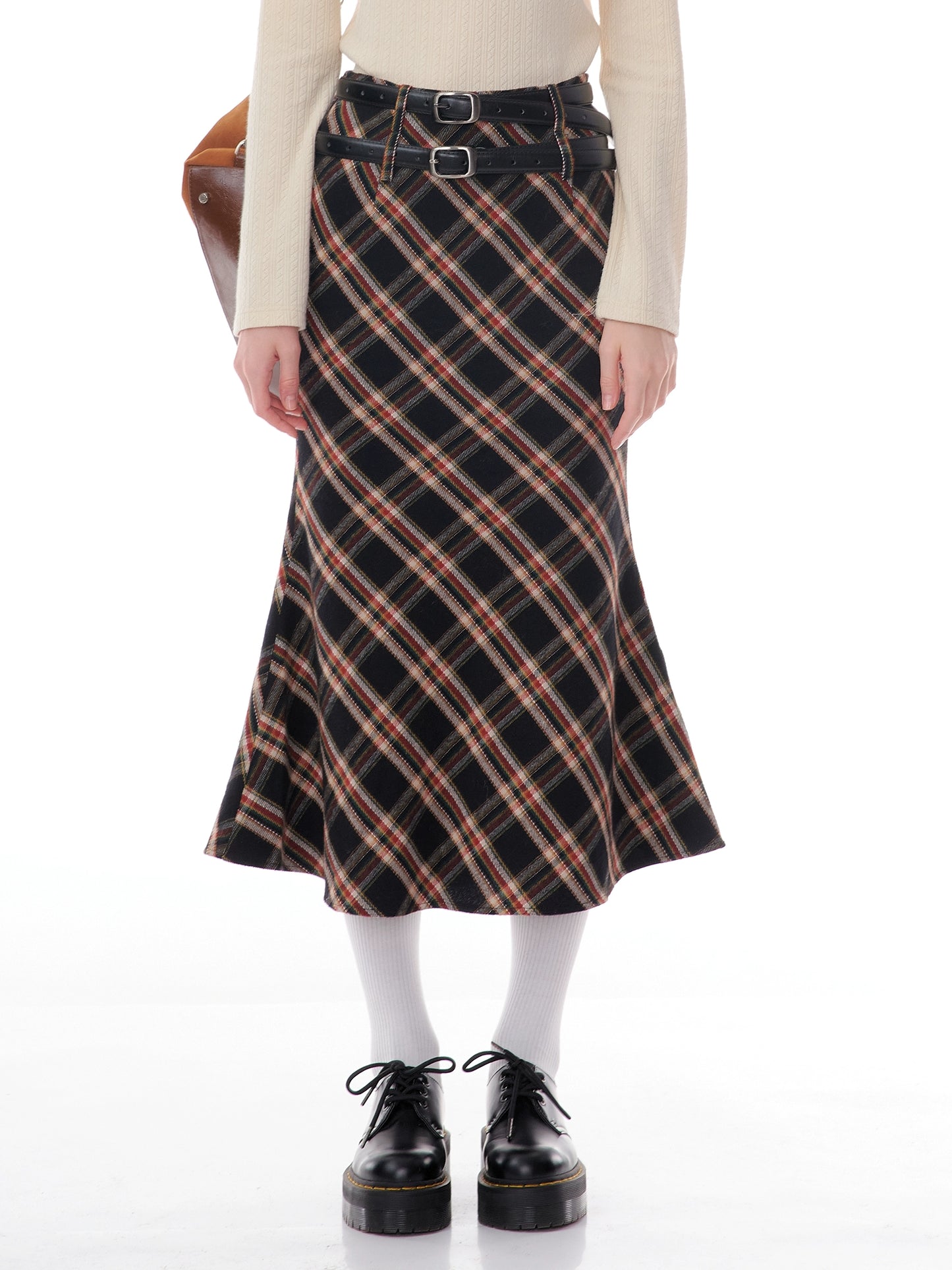 Plaid Wool Fish Tail Skirt | Retro Checkered Autumn/Winter Slim Fit