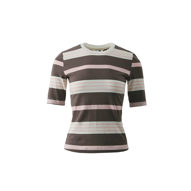 Chill, retro pink brown striped petal threaded collar, long sleeved, short sleeved T-shirt