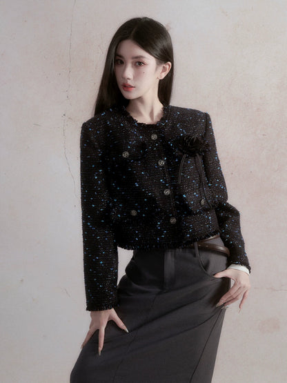 Starry Dots Black Woolen Small Fragrant Coat