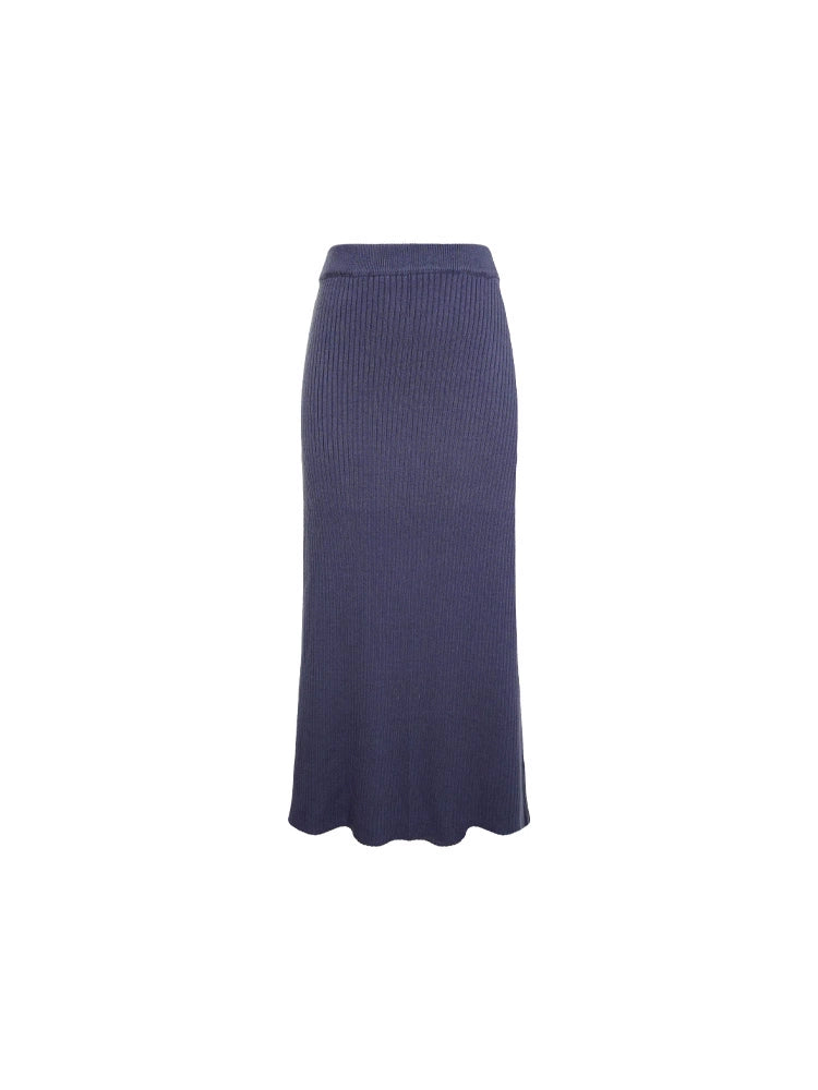 Slim-Fit High-Waisted Knit Midi Skirt – Hong Kong Retro Autumn Essential