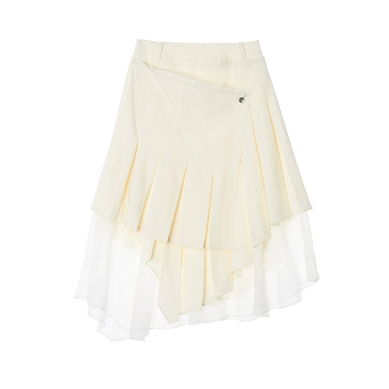 Beige Silk Set: Pleated Skirt & Shirt