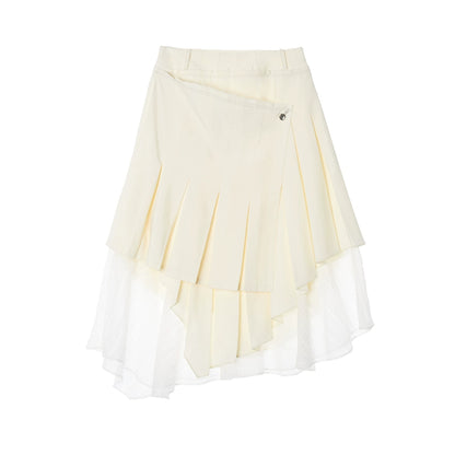 Бежевый шелковый набор: плиссированная юбка и рубашка