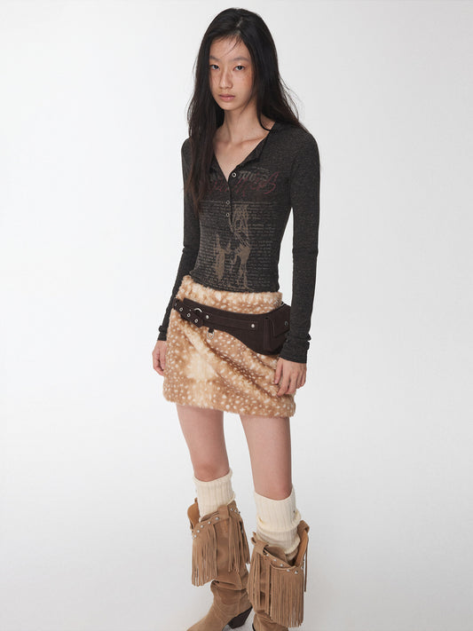 Contrast Print Henley Knit Top