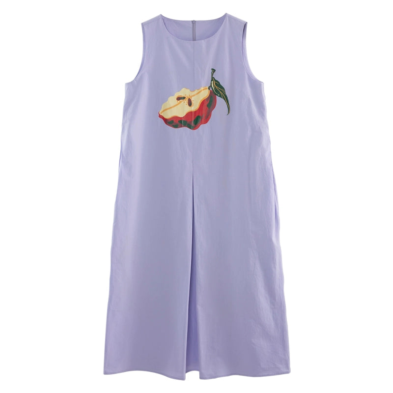 Oil Painting: Apple Print Purple Tank Top Dress