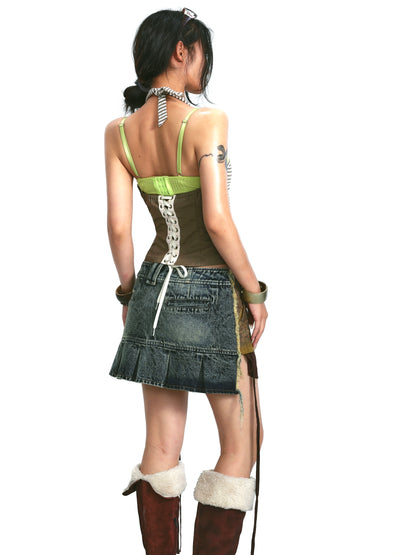 Denim Print Raw Edge Skirt – Tinted Washed Look