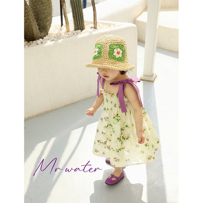 French Parent-Child Printed Strap Dress Set