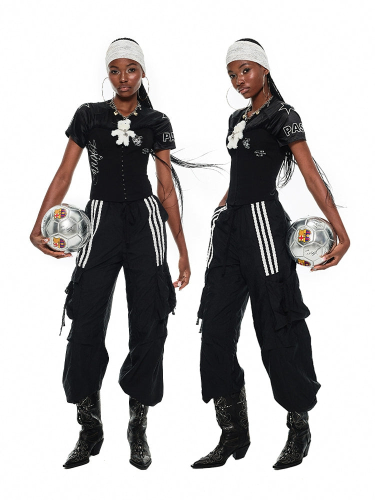 Energetic Girl Patchwork Embroidered Cropped Tennis Jersey