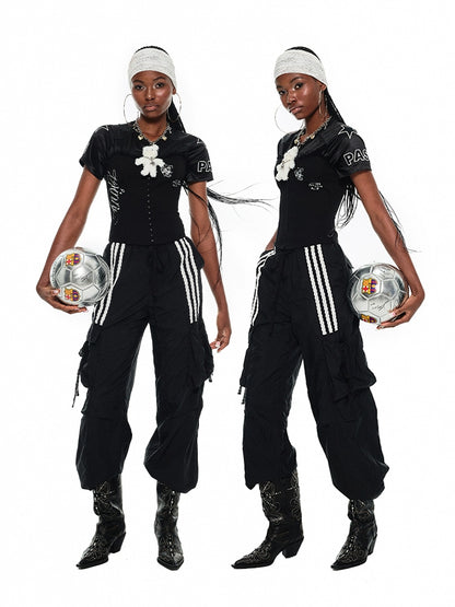 Energetic Girl Patchwork Embroidered Cropped Tennis Jersey