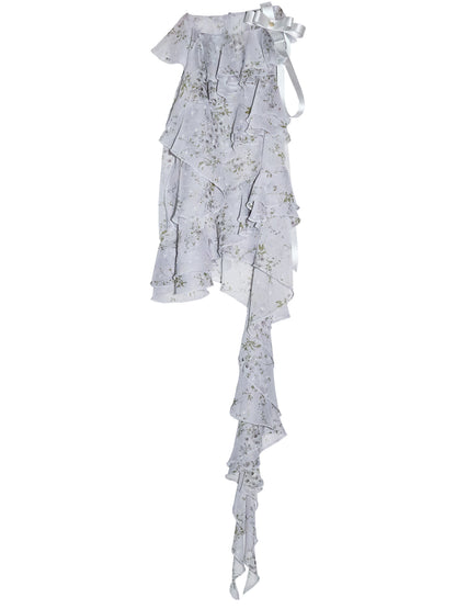 Morning Mist Blue Floral Camisole | Romantic Ruffle Top