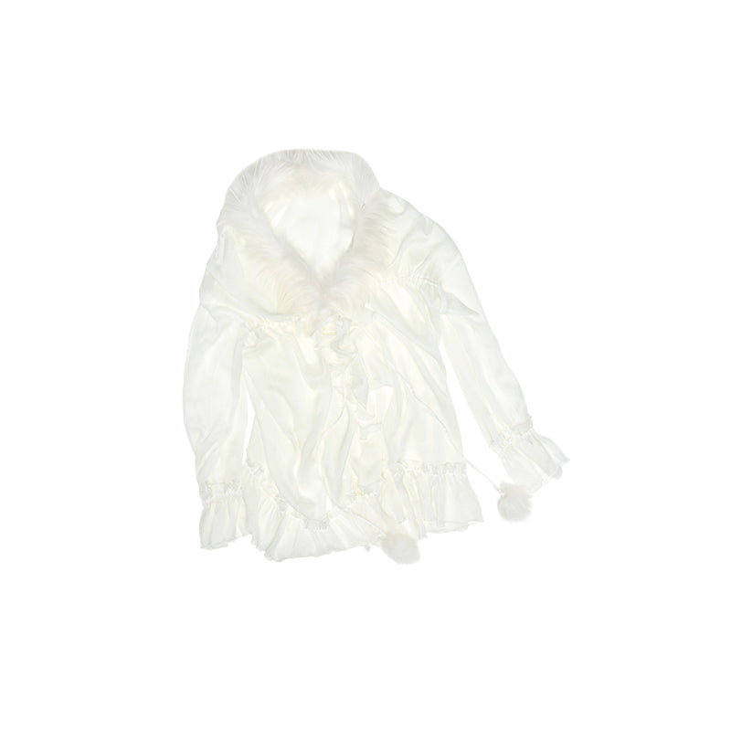 Chiffon Shirred V-Neck Blouse – Sheer & Flowy Loose Fit Shirt