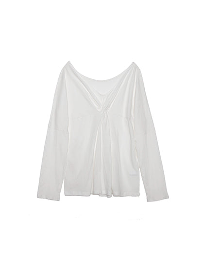 [Revival Style] Cross Twisted V-Neck White T-shirt