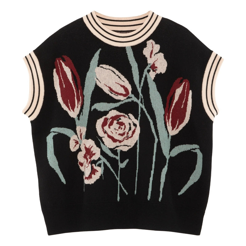 Tulip de fille: gilet tricoté et jeu de jupe