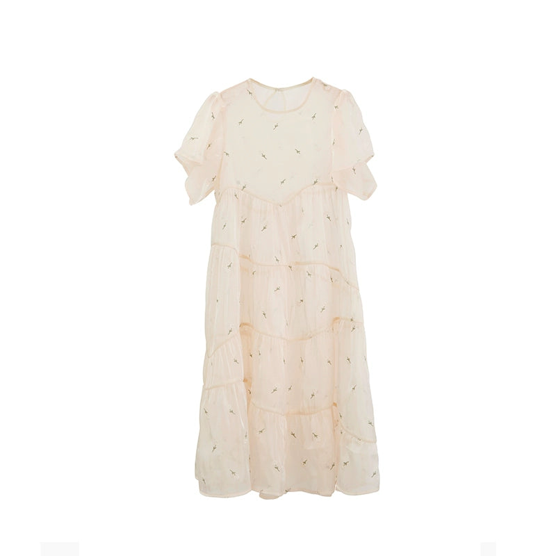 Original Design Late Summer Light Elegant Pearlescent Irregular Translucent Embroidery Mesh Dress
