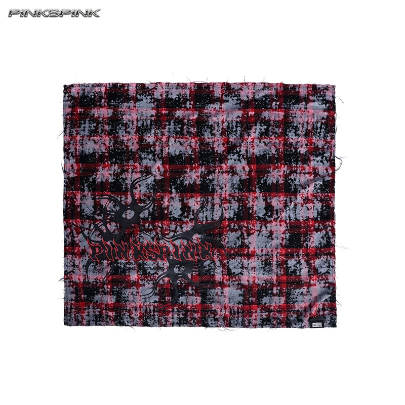 Spray-Painted Red Plaid Strapless Scarf – Unisex Y3K Statement Accessory