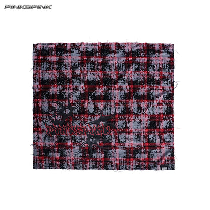 Spray-Painted Red Plaid Strapless Scarf – Unisex Y3K Statement Accessory