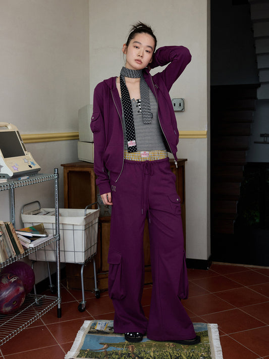 Pleated Hoodie & Wide-Leg Pants Set