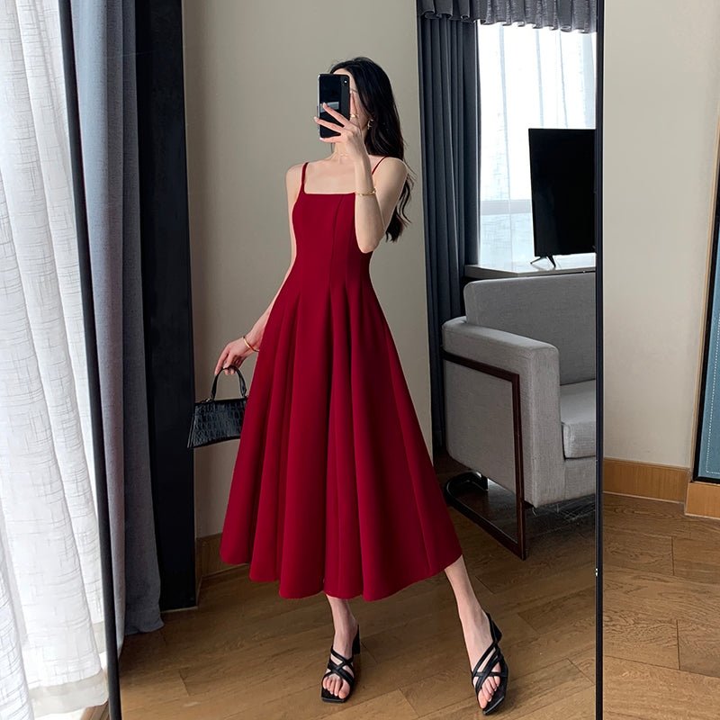 High-end Red Strap Dress - Summer