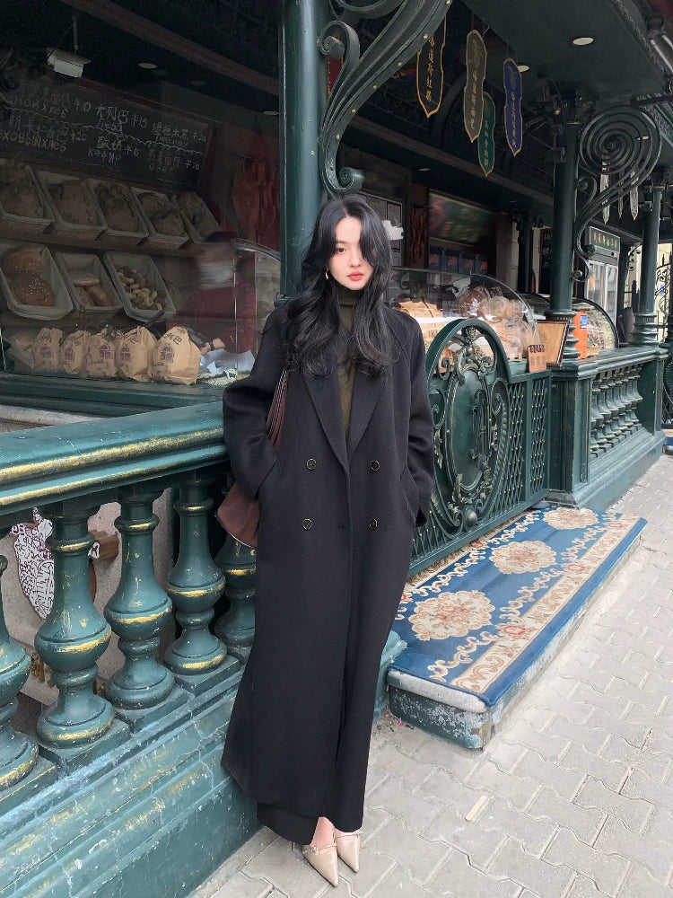 Double-Breasted Wool Long Coat