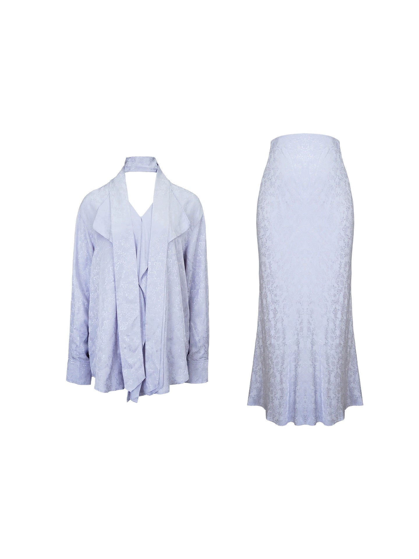 Azure Silk Tencel Shirt & Fishtail Skirt Set – Hong Kong Retro Autumn